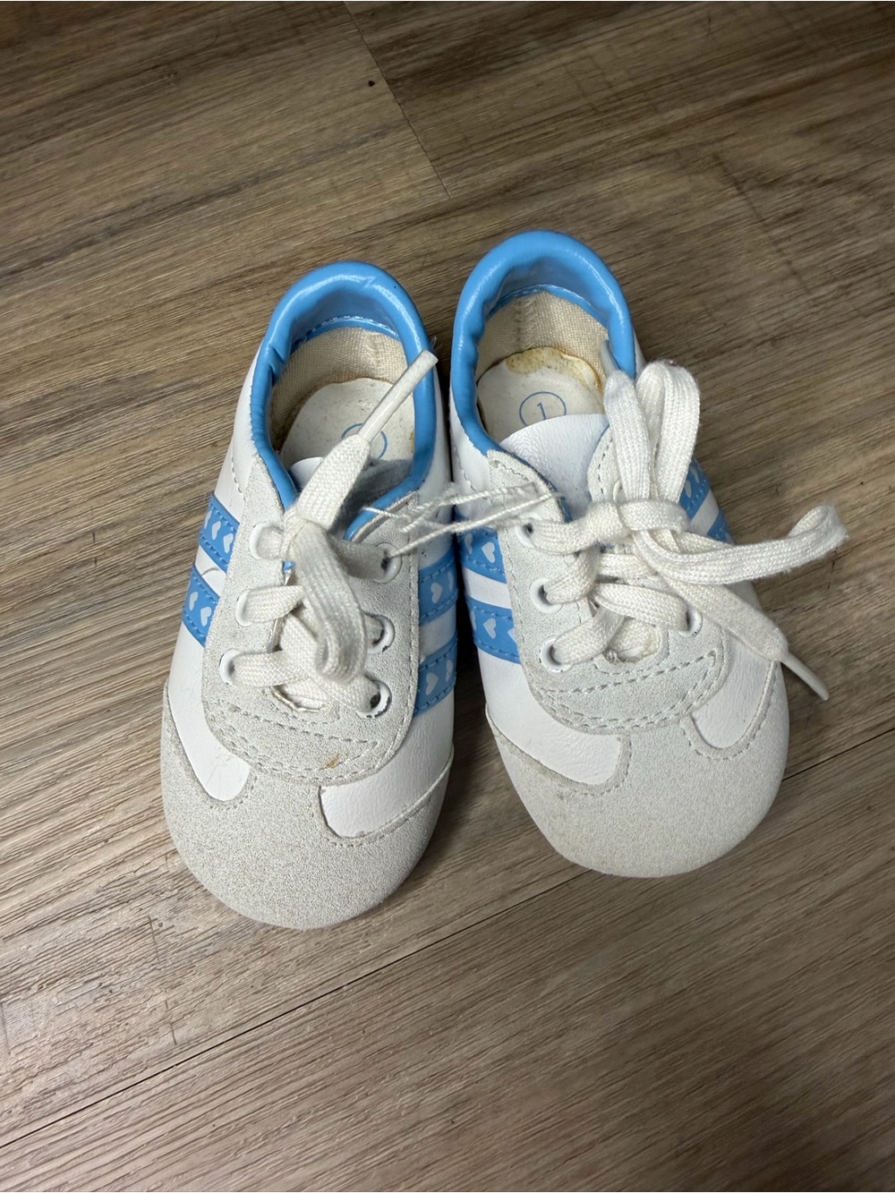 Baby White and Light Blue Lace-Up Trainer Shoes